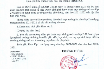 Quyết định phê duyệt danh mục sách giáo khoa lớp 2 và lớp 6 năm học 2021-2022