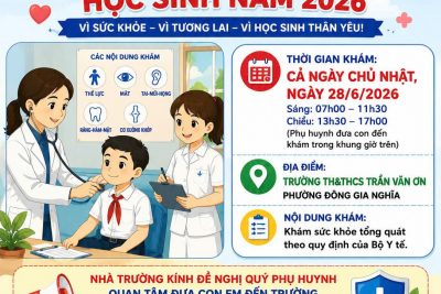 Thông báo lịch khám sức khỏe miễn phí cho học sinh lớp 1 đến lớp 9 tại nhà trường.
